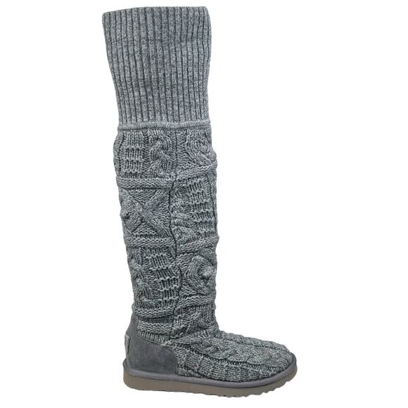 UGG Women’s Over The Knee Twisted Cable Grey Knit Boots Size US 7 - Picture 1 of 11